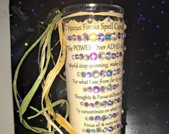 Hocus Focus Spell ADHD Focus-Concentration, Full Moon Anointed Large 8" Ritual Candle w Crystals