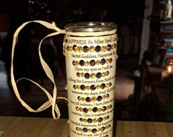 Bougie magique Bonheur véritable, grande bougie rituelle pleine lune ointe 20 cm avec cristaux