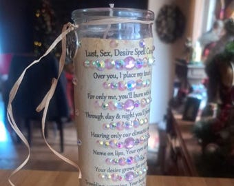Lust & Desire Spell Candle, Full Moon Anointed Large 8" Ritual Candle w Crystals