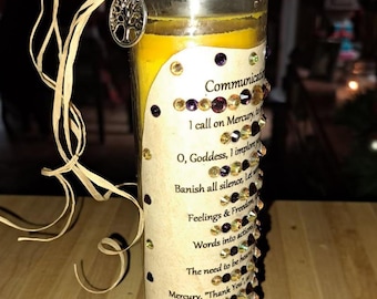 Communication Spell Candle, Banish the Silence, Full Moon Anointed Large 8" Ritual Candle w Crystals