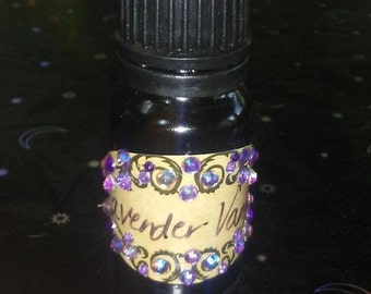 Lavender Vanilla Oil 10 ml, Homemade, Boxed, Swarovski Jeweled Amber Bottle, Steeped in Moon Water