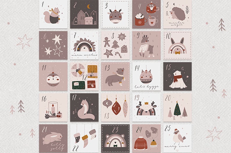 Advent calendar printable Christmas countdown Hygge DIY kids Etsy
