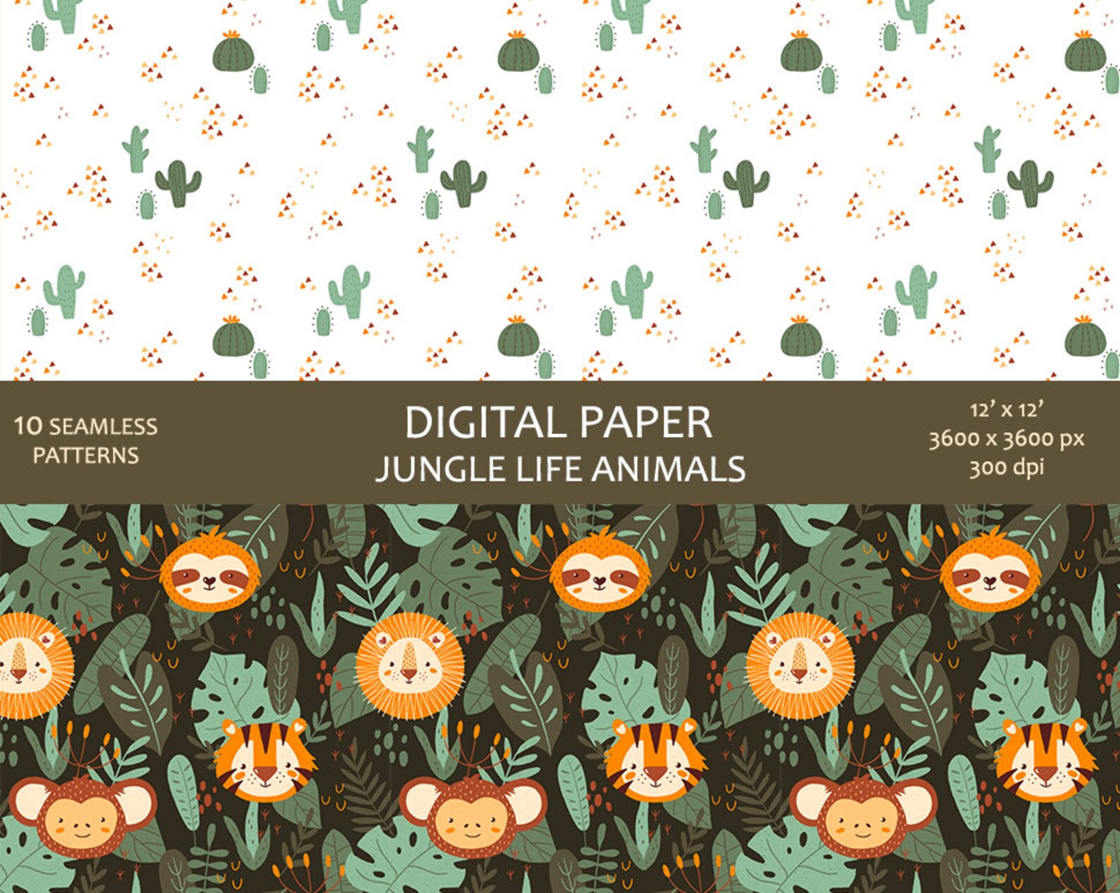 Jungle tropical animals digital paper. Jungle seamless | Etsy