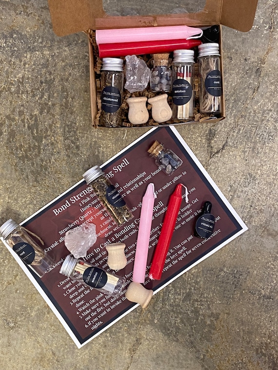 Bond strength love cord ties spell to help you weave a tighter bond with those you love- spell kit witch kit crystal and herbs included