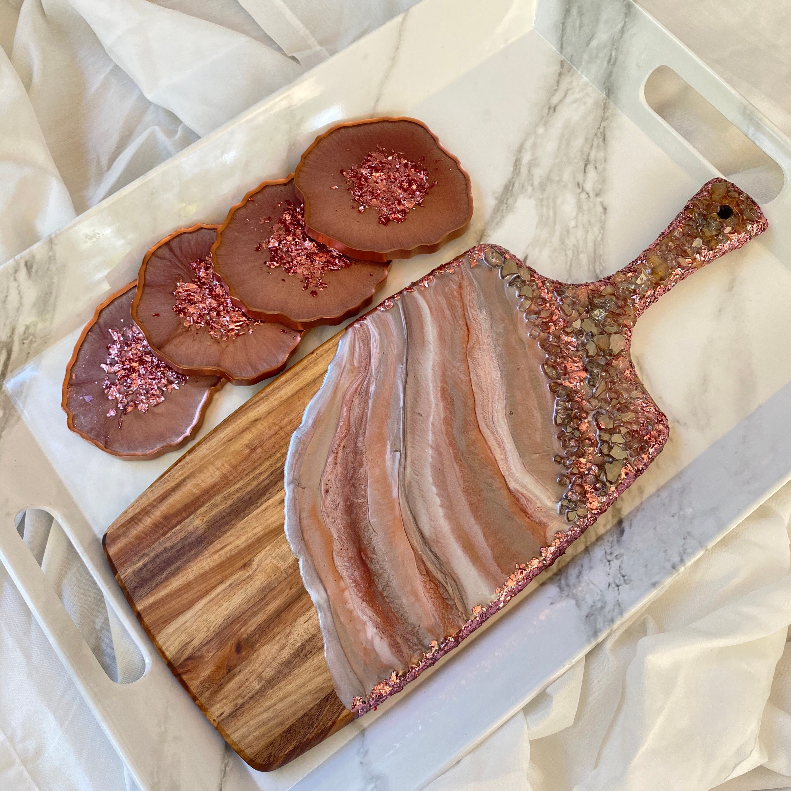 Rose Gold Resin Cheeseboard & Coaster Set Etsy