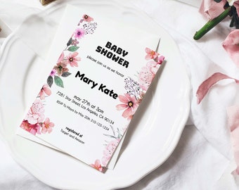 Floral Editable Baby Shower Invite Corjl | WATERCOLOR Floral Baby Shower Invitation| Baby Shower Editable Invite,Invitation Template Corjl