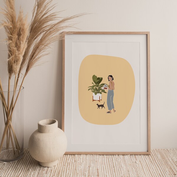 Menina com plantas - Arte de plantas para imprimir