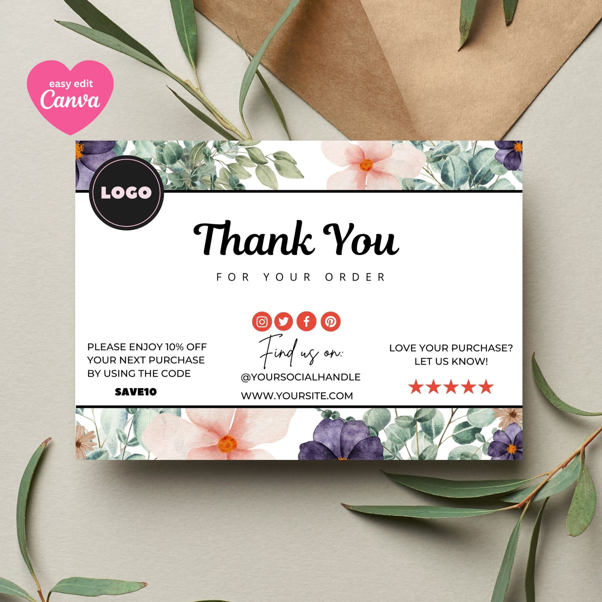 Floral Design Thank You Card for Small Business CANVA: Cute Watercolor ...