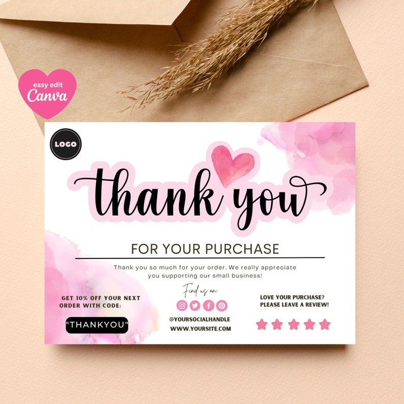 Thanks Section EASE TO EDIT Printable Thank You Cards Business Template | Etsy Small ...