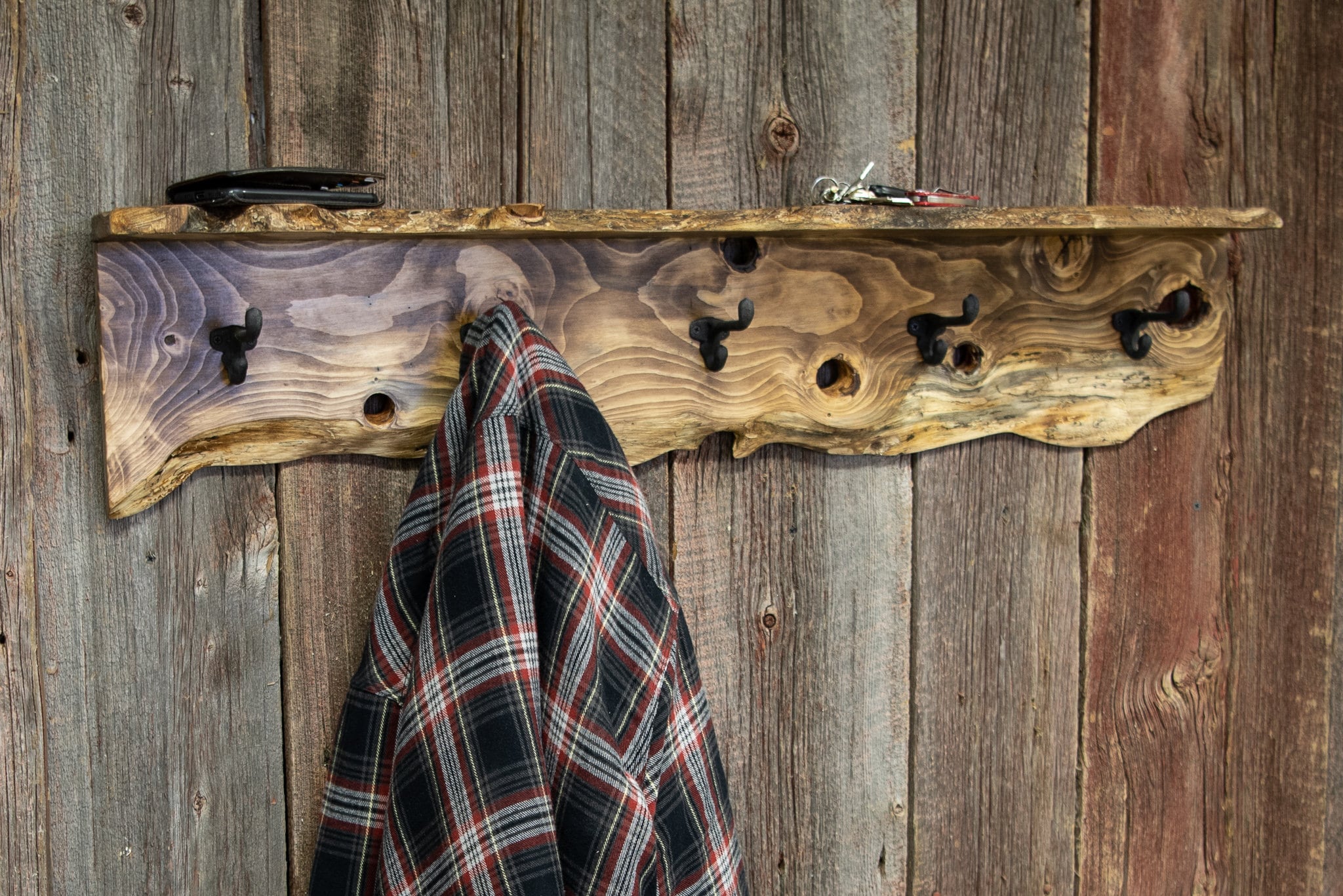 40 live edge five hook rustic coat rack with five cast Etsy