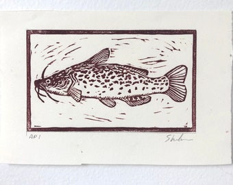 Catfish Linoleum Print