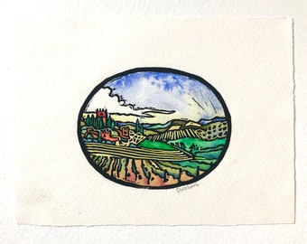 Tuscany Vineyard Hand Colored Print