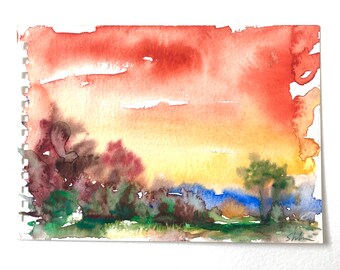 Untitled (Vermont Field at Dusk), Watercolor