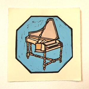 Antique Piano, Colored Print
