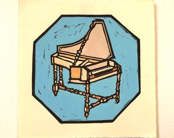 Antique Piano, Colored Print