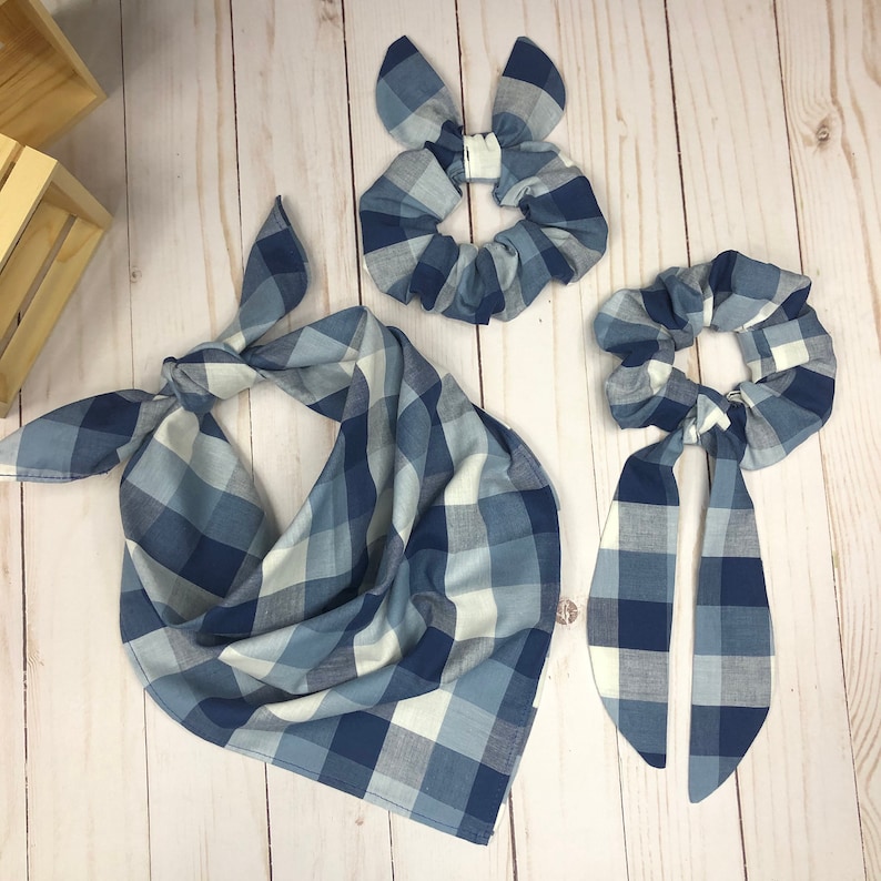 Tie over Pet bandana /& hair accesories set dog gift matching set dog and owner gift set DOG lover gift DOG BANDANA Cotton scrunchies