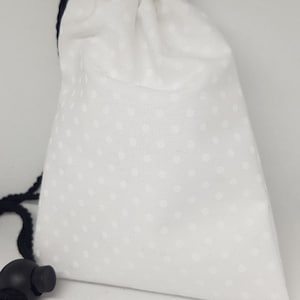 Mask Bag - White polka dot mask bag suitable for standard fabric masks including nose wire masks