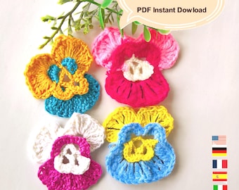 Crochet Pansy Flower Amigurumi Pattern: Easy DIY Guide (Digital Download) 5-Language PDF Guide