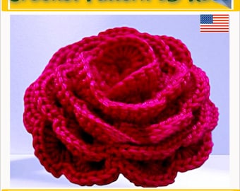 May include: A bright pink crocheted 3D rose flower. Crochet Pattern 3D Rose. PDF Instant Download.