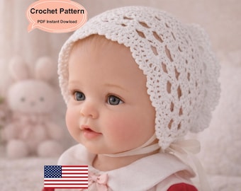 Crochet Baby Bonnet Pattern | Lace Newborn Hat PDF | Crochet Bonnet 0–6 Months | Vintage Baby Hat Pattern | Digital Download English