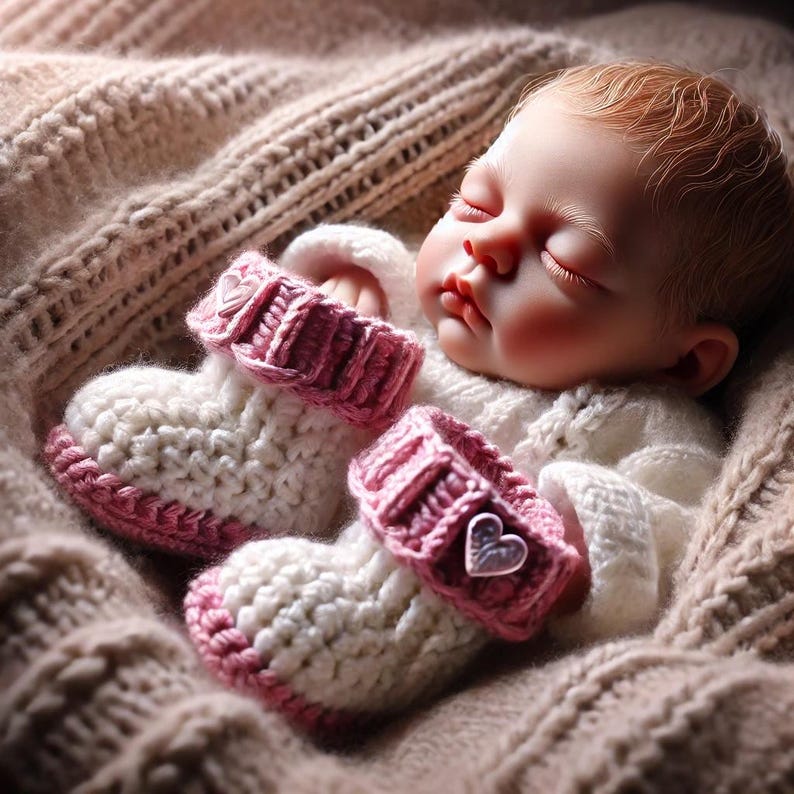 Pattern Crochet Baby Ribbed Cuff Booties Newborn Sizes 0-12 Months Guide 6 languages Instructions Digital Download PDF Crafty women gift