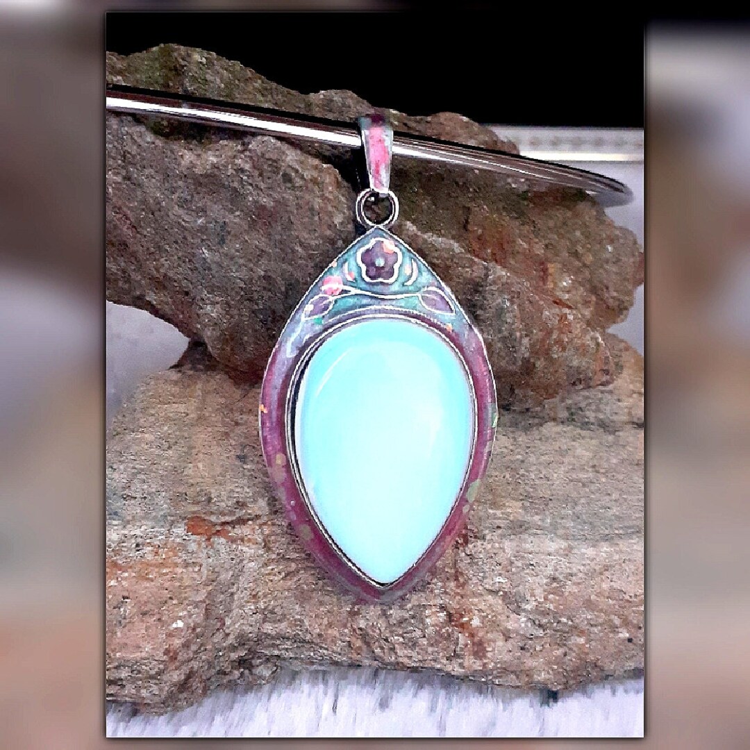 White Opal Water Drops on Pale Green and Soft Pink Enameled Etsy