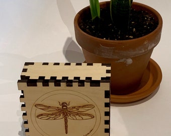 Dragonfly Box, Laser Engraved and Cut, Dovetail Box