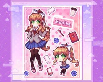 Monika Doki Doki Literature Club Stickersheet [Kawaii DDLC Laminated Stickersheet]
