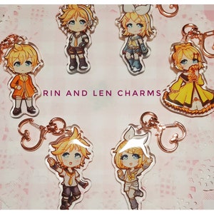 Vocaloid Rin and Len Acrylic Charms [Cute Kawaii Anime Keychains: Kagamine Rin Len V2, V4, Daughter of Evil, Servant of Evil]