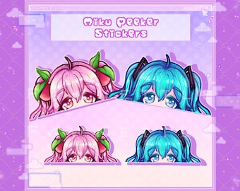 Hatsune Miku and Sakura Miku Peeker Stickers [Cute Kawaii Vocaloid Laminated and Holographic Stickers]