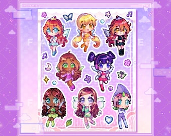 Cute Nostalgic Fairy Girls Stickersheet [Kawaii Chibi Laminated Stickersheet]