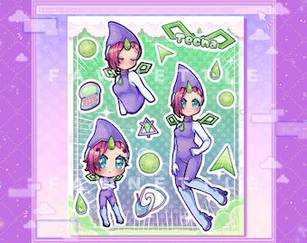 Cute Tech Fairy Anime Girl Stickersheet [Cute Kawaii Laminated Stickersheet]
