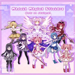 Puella Magi Madoka Magica Kawaii Stickers [Cute Kawaii Anime Girl Laminated and Holographic Stickers]