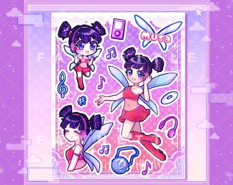 Cute Music Fairy Anime Girl Stickersheet [Kawaii Laminated Stickersheet]