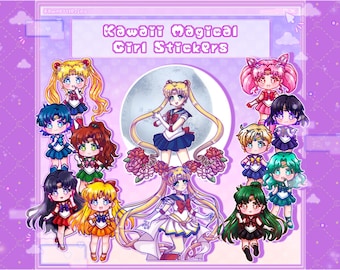 Cute 90s Anime Magical Girl Stickers [Kawaii Anime Girl Holographic and Laminated Stickers]
