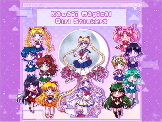 Cute 90s Anime Magical Girl Stickers [Kawaii Anime Girl Holographic and Laminated Stickers]