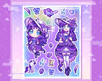 Rarity Inspired Anime Girl Stickersheet [Kawaii Pony Girl Laminated Stickersheet]