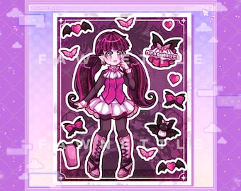 Pink Goth Vampire Stickersheet [Kawaii Dracula Monster Girl Laminated Stickersheet]