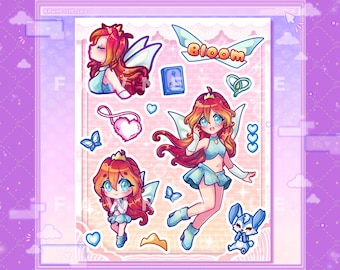 Cute Fire Fairy Anime Girl Stickersheet [Kawaii Laminated Stickersheet]