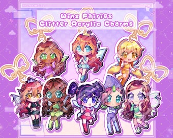 Nostalgic Fairy Girls Glitter Acrylic Charms [Cute Kawaii Chibi Anime Girl Acrylic Keychains]