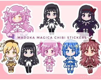 Puella Magi Madoka Magica Chibi Stickers [Vinyl and Holographic Die-Cut Laminated Weatherproof Stickers]