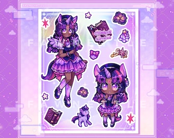 Twilight Sparkle Inspired Anime Girl Stickersheet [Kawaii Pony Girl Laminated Stickersheet]