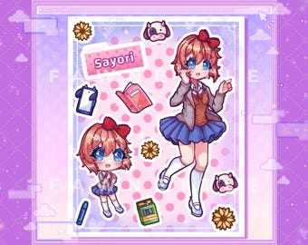 Sayori Doki Doki Literature Club Stickersheet [Kawaii DDLC Laminated Stickersheet]