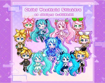 Vocaloid Chibi Miku, Rin, and Len Stickers [Cute Kawaii Anime Laminated and Holographic Stickers]