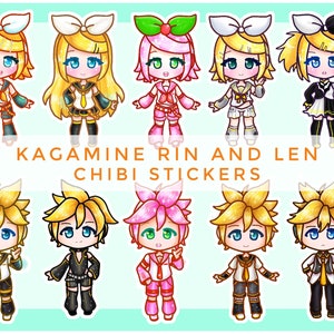 Vocaloid Rin and Len Holographic and Vinyl Stickers [Weatherproof Die-Cut Laminated Stickers] Cute Kawaii Anime Stickers