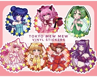 Tokyo Mew Mew Vinyl Stickers [Cute Kawaii Waterproof Die-Cut Laminated Stickers] Ichigo, Mint, Lettuce, Pudding, Zakuro, Berry, Ringo