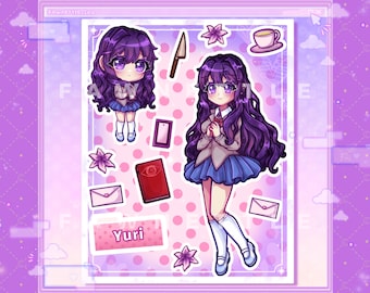Yuri Doki Doki Literature Club Stickersheet [Kawaii DDLC Laminated Stickersheet]