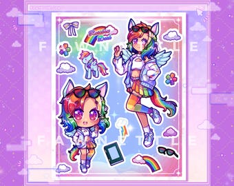 Rainbow Dash Inspired Anime Girl Stickersheet [Kawaii Pony Girl Laminated Stickersheet]