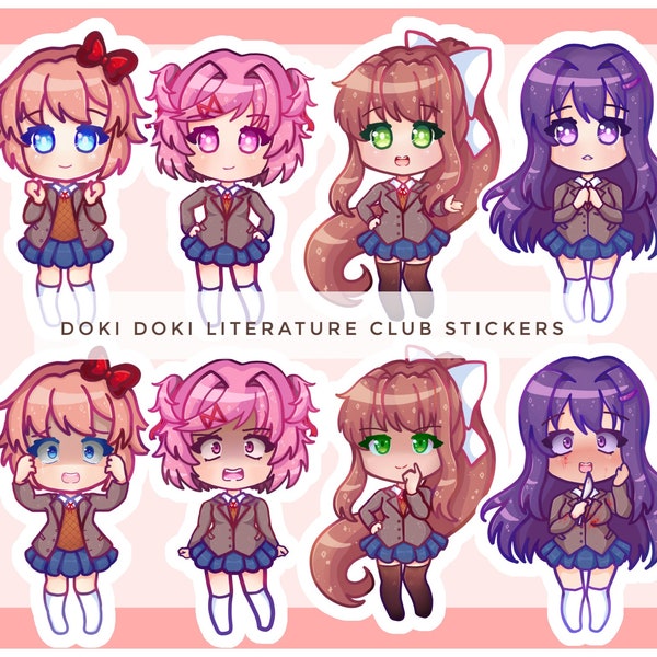 Doki Doki Literature Club Vinyl Stickers [DDLC Weatherproof Laminated Vinyl and Holographic Stickers] Monika, Sayori, Natsuki, Yuri