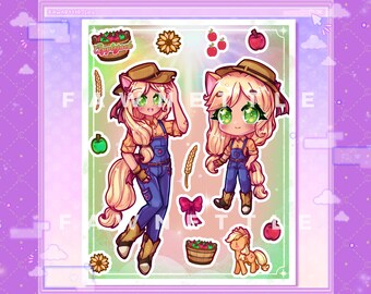 Applejack Inspired Anime Girl Stickersheet [Kawaii Pony Girl Laminated Stickersheet]